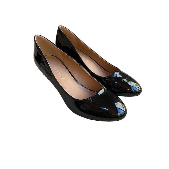 Christopher & Banks classic black patent high heel wedge US size 9M career shoes - Picture 1 of 12